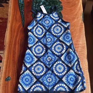 Aqua Blue and White Geometric Kids Dress